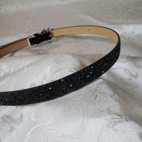 Black Sparkly Belt with Pearl and Rhinestones Heart Buckle - Picture 6 of 7